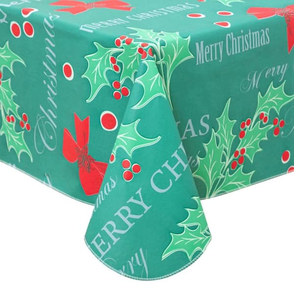 60'' Christmas Table Cloth Waterproof Vinyl Tablecloths with Flannel Backing for Round Tables