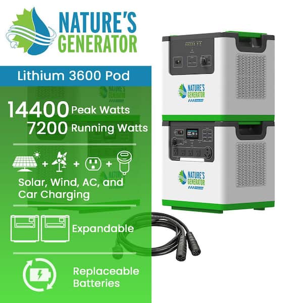 Lithium 7200 Watt Continuous / 14400 Watt Peak Push Button Start Solar Generators plus Two 3kWh Batteries-240 Volt