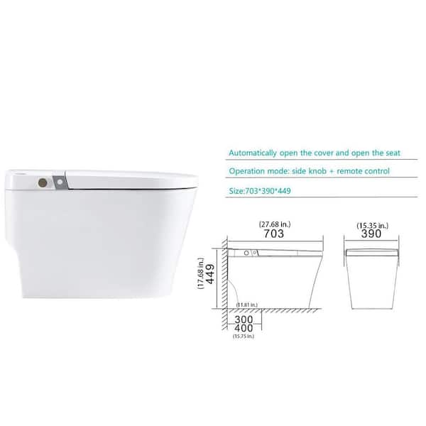 tunuo Elongated Smart Toilet Bidet in White with Auto Flush