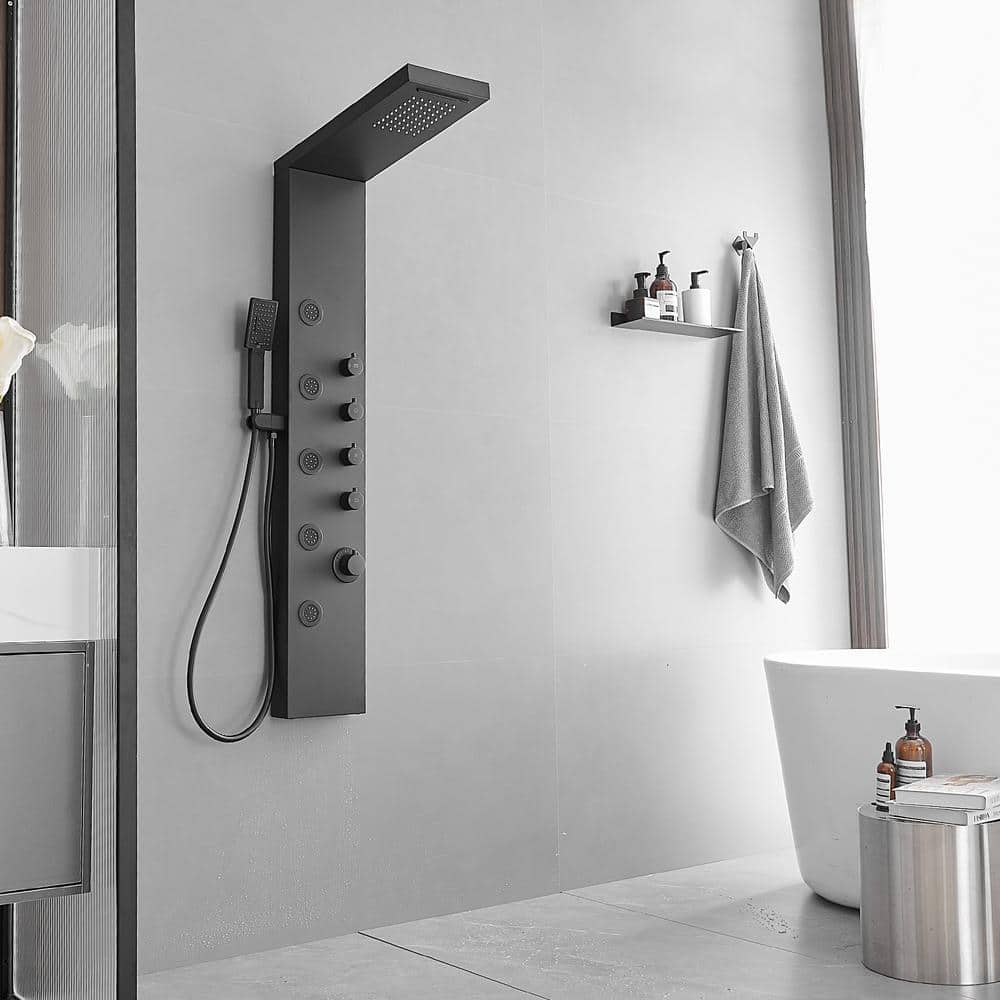 Matte Black 47'' Shower Panel with Rainfall and Waterfall Head