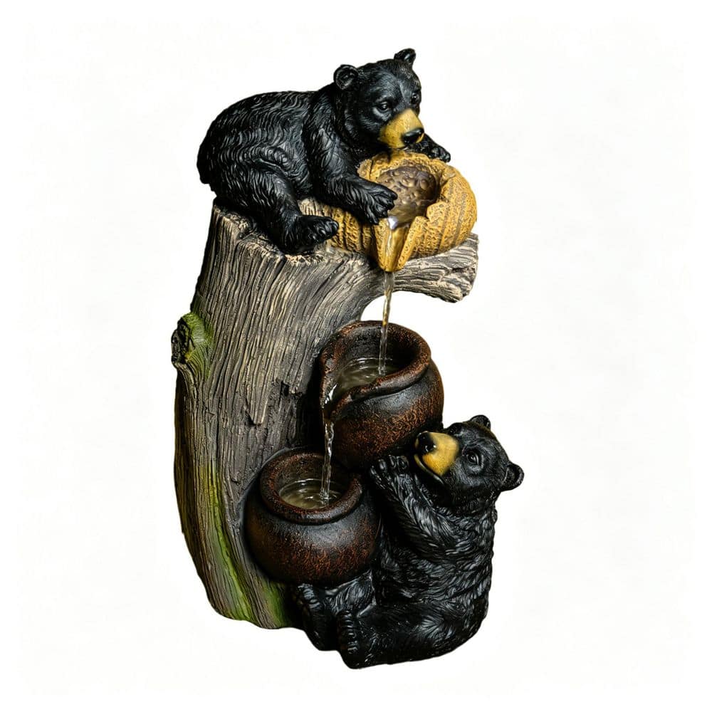 23.6 in. Resin Bear Outdoor Cascading Waterfall Fountain with LED