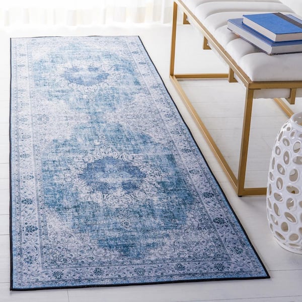 Tucson Green/Gray 3 ft. x 12 ft. Machine Washable Distressed Medallion Abstract Runner Rug