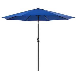 9 ft. Metal Outdoor Market Button Tilt and Crank Patio Umbrella with UV Protected and Waterproof in Blue