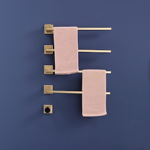 4-Towel Holders Screw-In Plug-In and Hardwire Towel Warmer in Golden Brushed