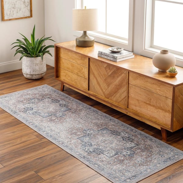 Sadie Rust/Blue 3 ft. x 10 ft. Runner Indoor Machine-Washable Area Rug