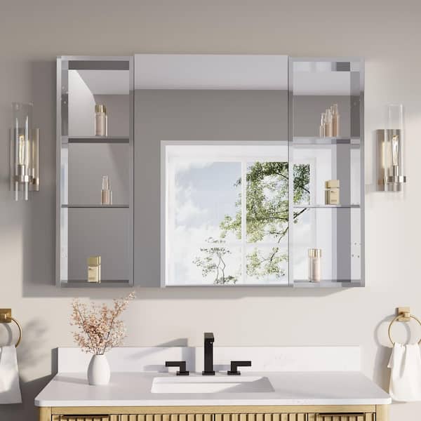 48 in. W x 36 in. H Rectangular Aluminum Combo Recess/Surface Mount Medicine Cabinet with Mirror, Soft Close Door