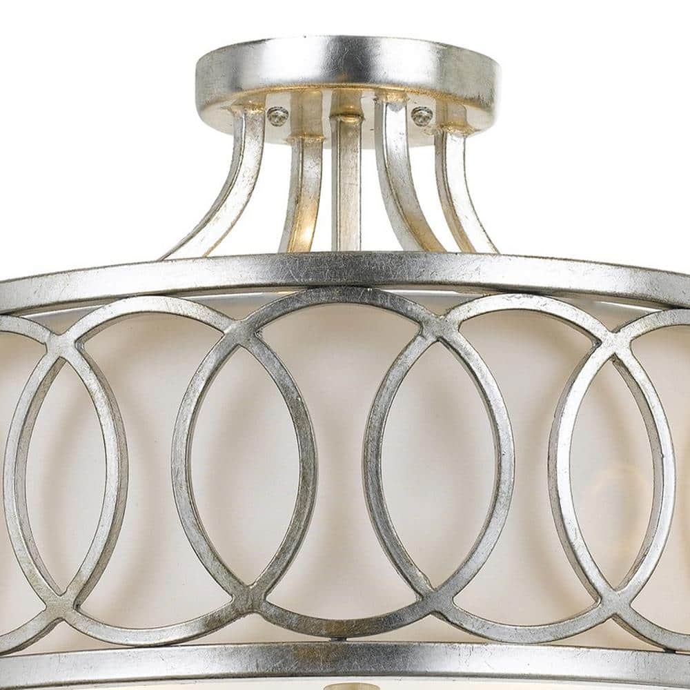 Graham Antique Silver 3-Light Flush Mount with White Silk Shade