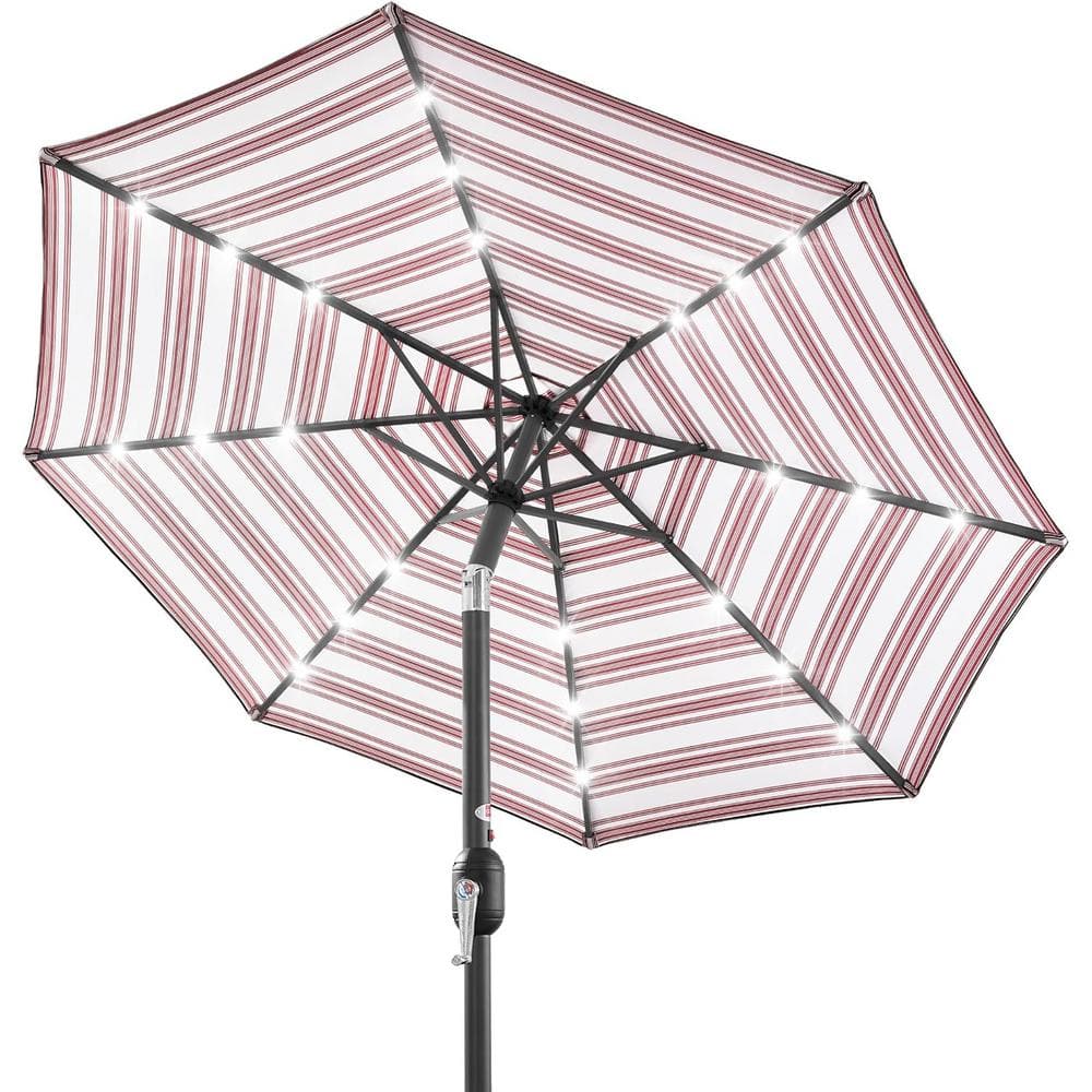10 ft. Steel Pole Market Solar Push-Button Tilt Patio Umbrella in Striped B