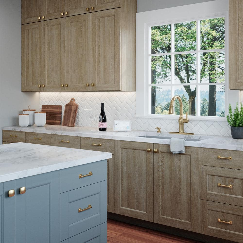 Satin Brass Square Cabinet Knob with Mounting Hardware