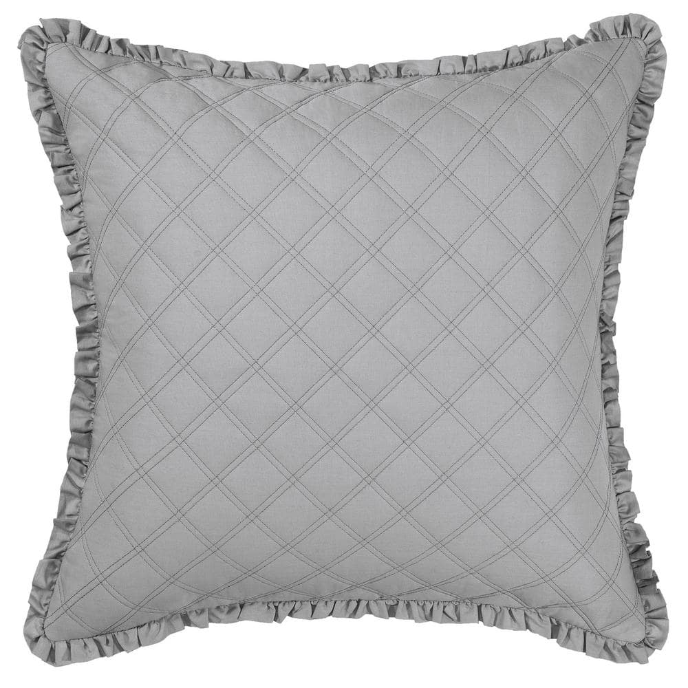King Gray Floral Cotton 7-Piece Ruffled Bedspread Cover Set
