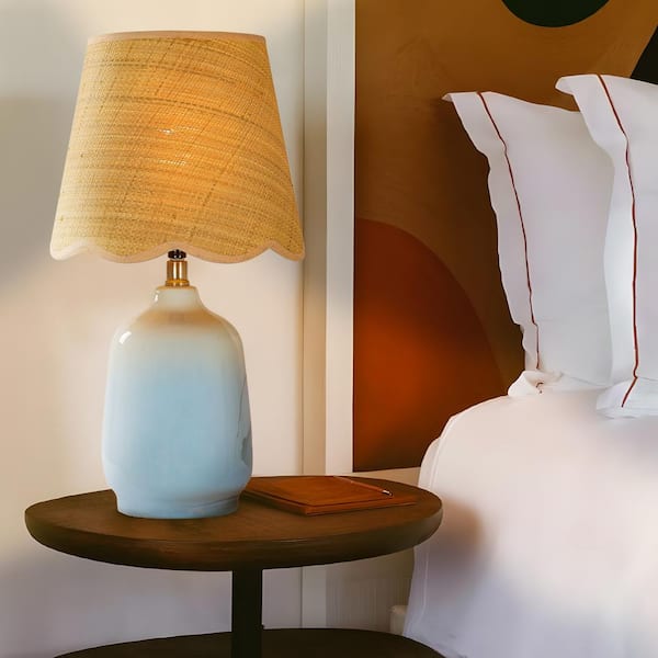 18.9 in. Light Bule Table Lamp with Rattan Lace Shade