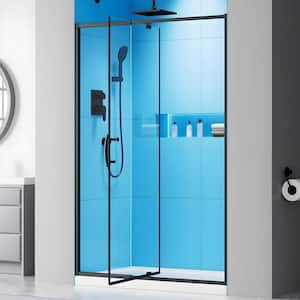 38-42 in. W x 71 in. H Pivot Semi-Frameless Shower Door in Matte Black with Clear SGCC Tempered Glass