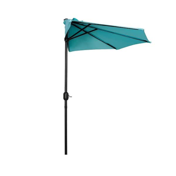 Fiji 9 ft. Outdoor Patio Half-Round Market Umbrella with Crank Lift in Turquoise