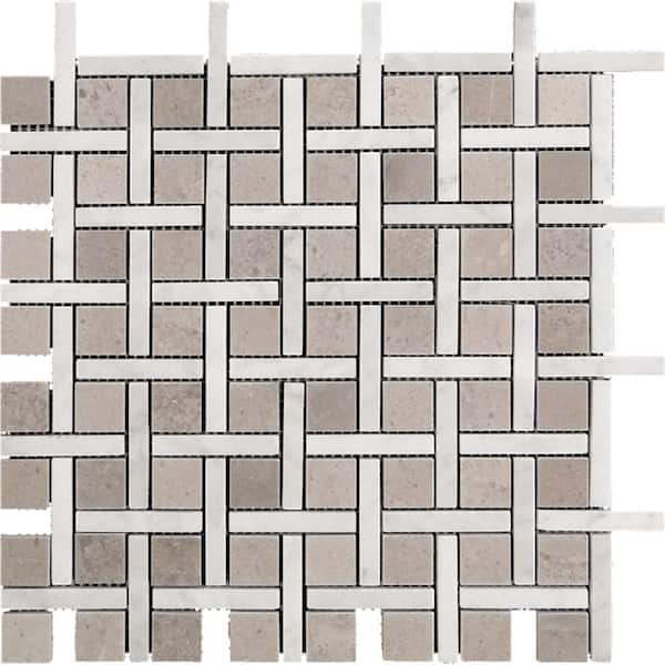 Apollo Tile Beige and White 4 in. x 5 in. Polished Marble Mosaic Wall and Floor Tile Sample (0.13 sq. ft./Piece)