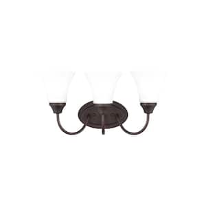 Holman 18 in. 3-Light Bronze Traditional Classic Bathroom Vanity Light with Satin Etched Glass Shades