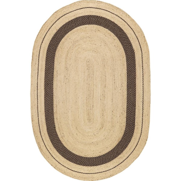 8 ft. x 10 ft. Dark Brown Cottage Oval Jute Oval Indoor/Outdoor Patio Oval Area Rug