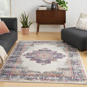 Passion Ivory Blue 5 ft. x 7 ft. Bordered Transitional Area Rug