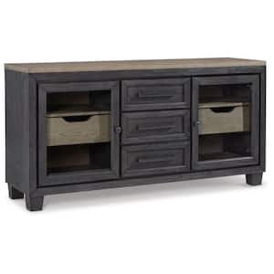 Brown and Black Wood Top 64 in. Sideboard with 2 Cabinets and 5-Drawers