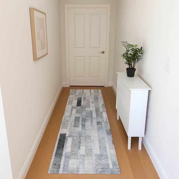 Mayfield Premium Machine Washable Abstract AMF1630 Blue 2 ft. 3 in. x 7 ft. 6 in. Runner Rug