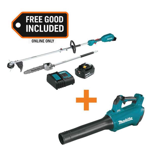 18V LXT Brushless Couple Shaft Power Head Kit w/String Trimmer & Pole Saw Attach 4.0Ah and 18V LXT Brushless Leaf Blower