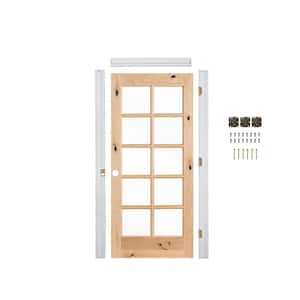 Ready-to-Assemble 24 in. x 80 in. Right-Handed 10-Lite Clear Glass Unfinished Alder Wood Single Prehung Interior Door
