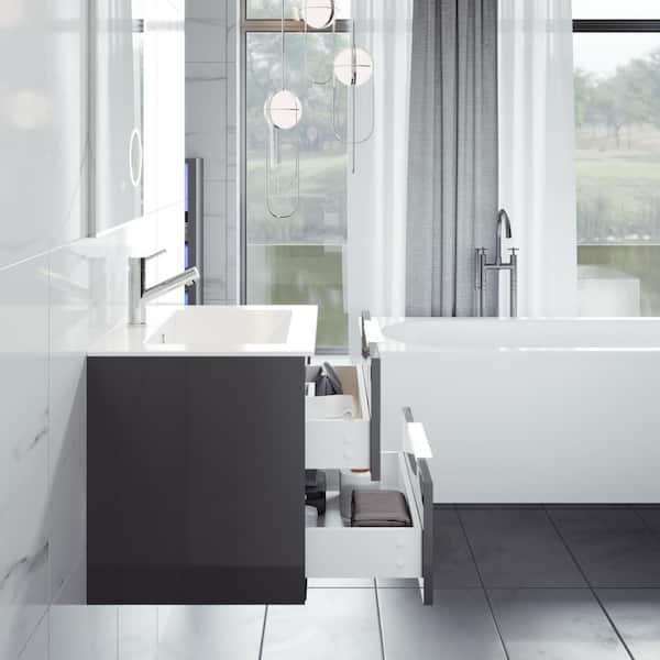 Galsaky 32 in. Single Sink Floating Gray Bath Vanity with White Porcelain Top (Assembled)