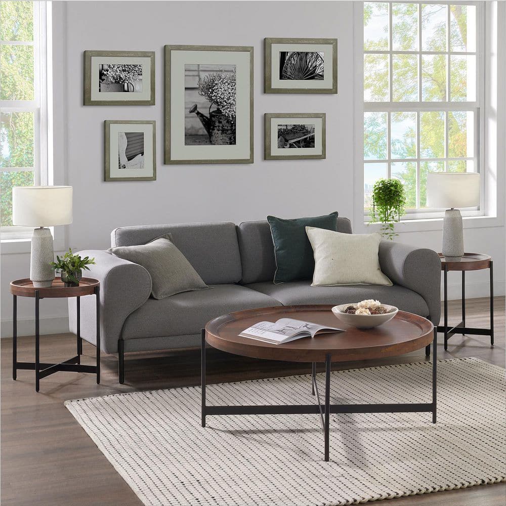 43.5" Chestnut & Black Round Wood-Metal Coffee Table