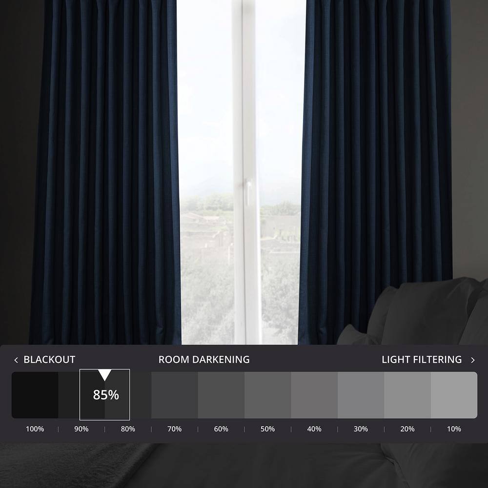 Nightfall Navy 108" Extra Wide Textured Faux Linen Blackout Curtain