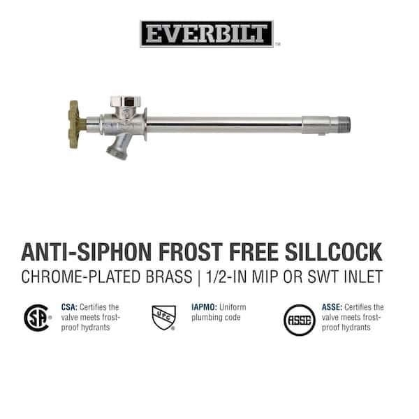 Everbilt 1/2 in. x 3/4 in. Chrome-Plated Brass MPT/SWT x MHT Anti-Siphon  Frost Free Sillcock 104-515EB - The Home Depot