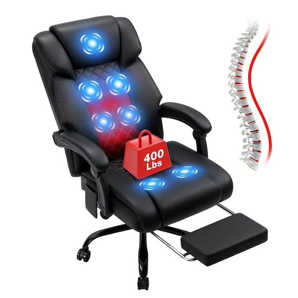Faux Leather Ergonomic Heated Executive Office Chair with Vibration Function in Black with Padded Arms