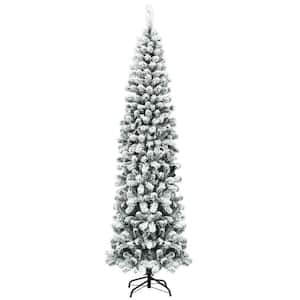 7.5 ft. Snow Flocked Pencil Artificial Christmas Tree Pine Tree with Metal Stand