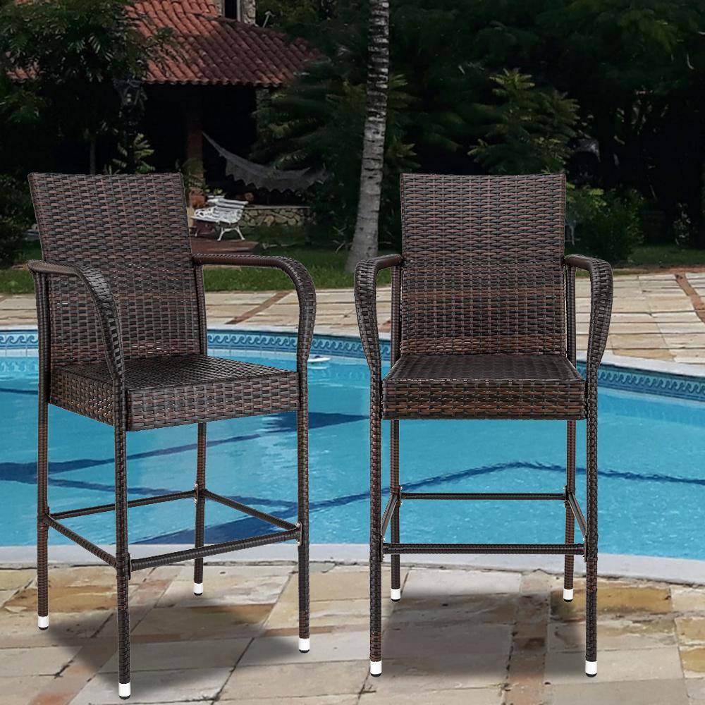 Stewart 30-Inch Brown Wicker Outdoor Barstools, Set of 2