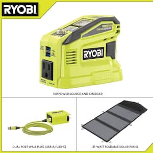150-Watt Push Start Power Source and Charger for ONE+ 18-Volt Battery with 21-Watt Foldable Solar Panel