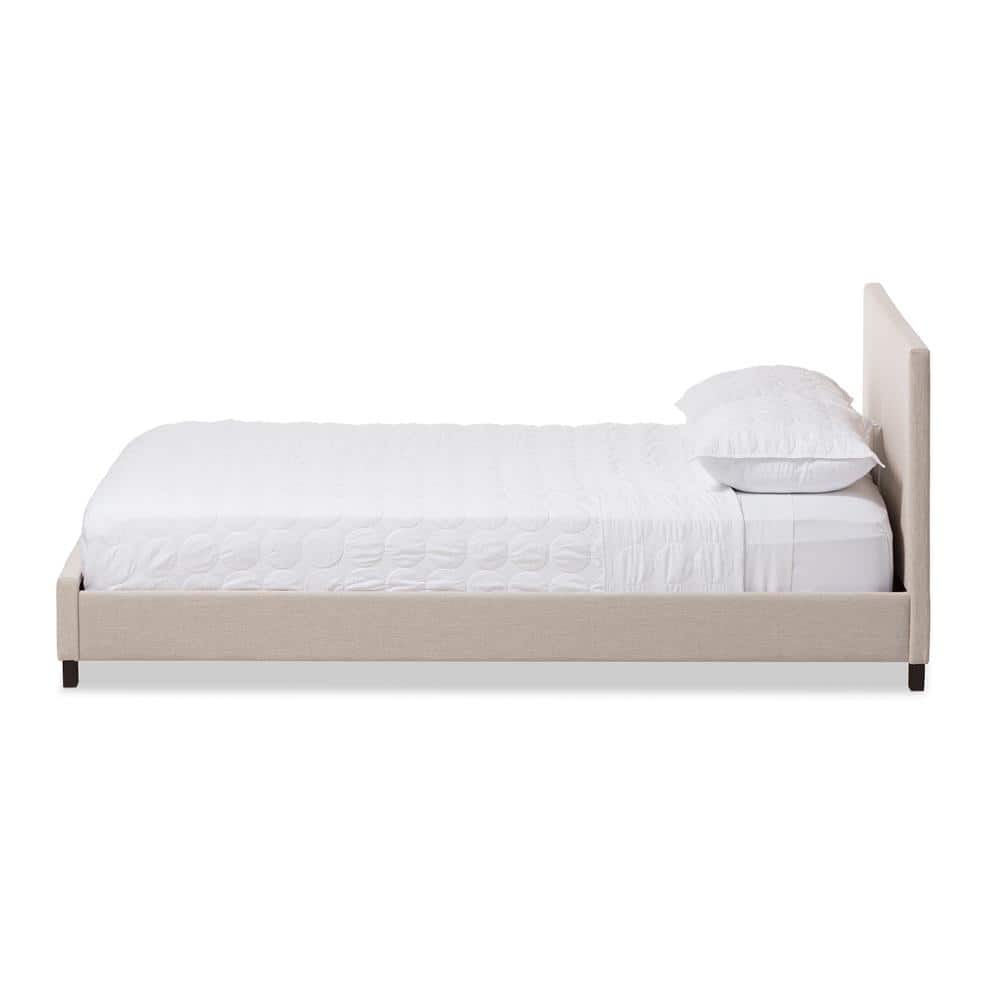 Elizabeth Beige Panel-Stitched Full Platform Bed with Upholstered Headboard