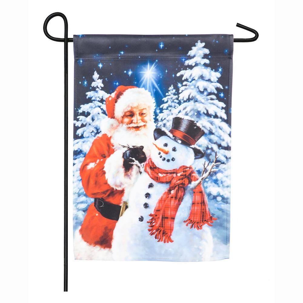 Evergreen 18 in. x 12.5 in. Santa Builds A Snowman Garden Satin Flag ...