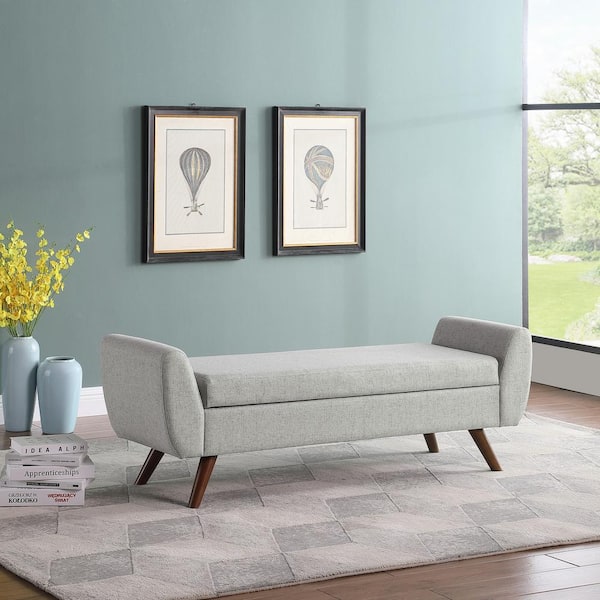 Gray Woven 60 in. Bedroom Bench Backless with Storage and Wood Legs