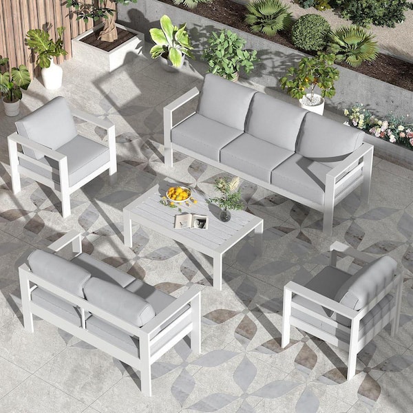 DIGITIME Ocean View 5-Piece Aluminum Patio Conversation Set with Slate Grey Cushions