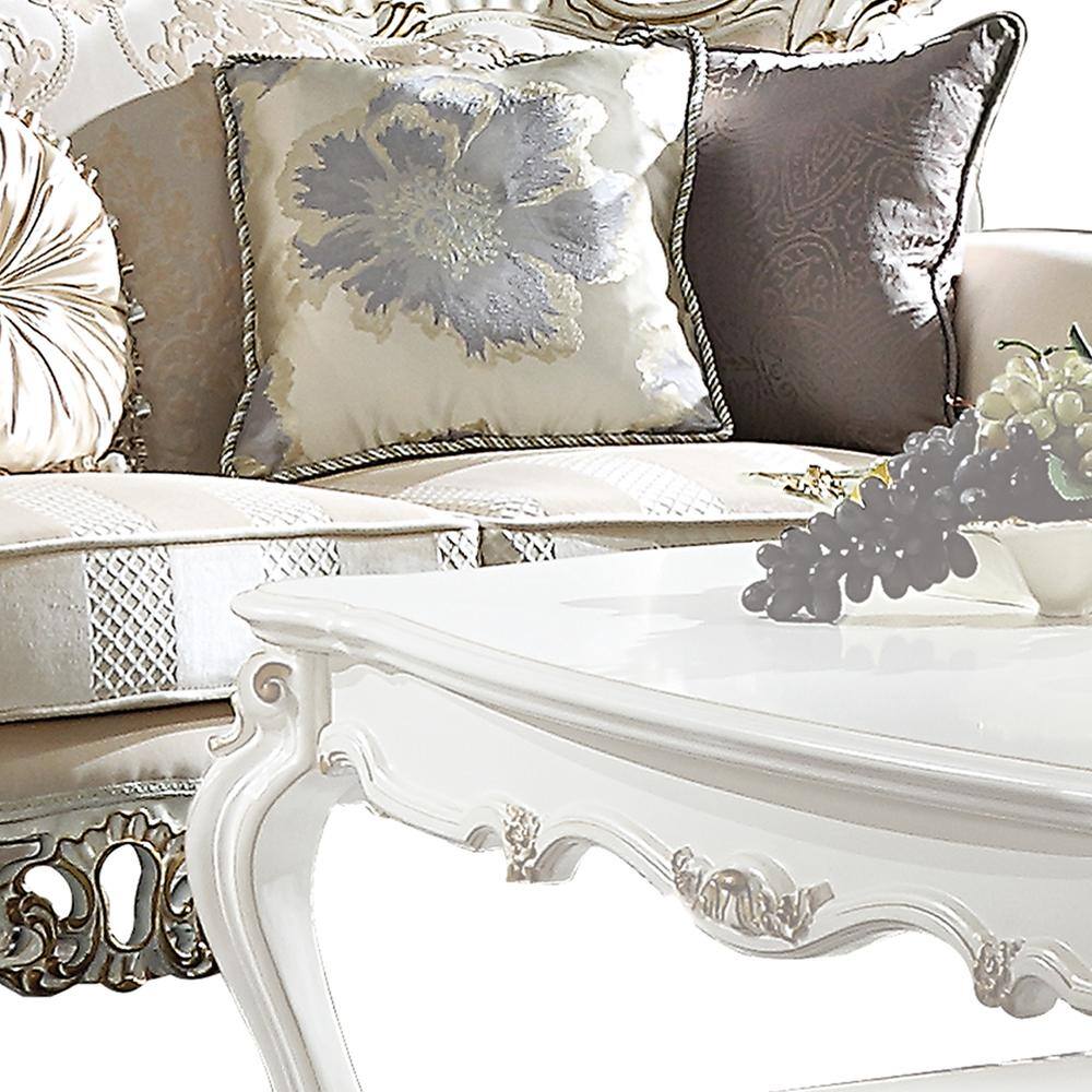 Antique Pearl Floral Tufted Fabric Loveseat with Rolled Arms