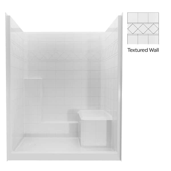 Basic 60 in. x 36 in. x 77 in. AcrylX 1-Piece Right Low Threshold Shower Wall and Shower Pan in White with Right Seat