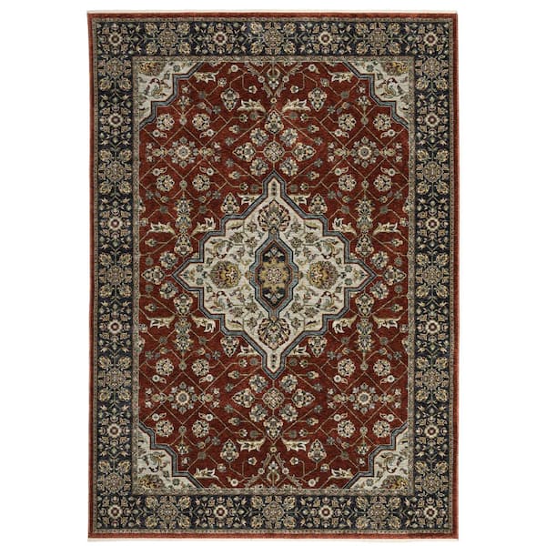 AVERLEY HOME Ambrose Red/Blue 3 ft. x 5. ft. Classic Oriental Medallion Polyester Fringe Edge Indoor Area Rug