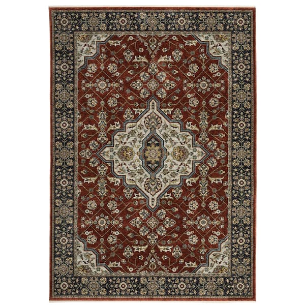 AVERLEY HOME Ambrose Red/Blue 5 ft. x 8. ft. Classic Oriental Medallion Polyester Fringe Edge Indoor Area Rug