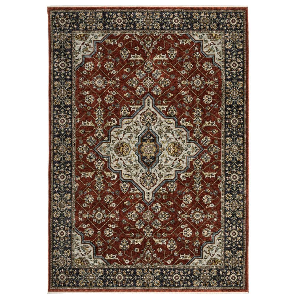 Ambrose Red/Blue 8 ft. x 11. ft. Classic Oriental Medallion Polyester Fringe Edge Indoor Area Rug price history on PriceWatchPro