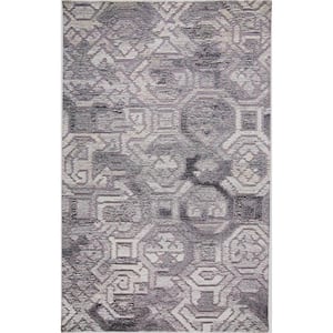 9 X 12 Gray and Ivory Abstract Area Rug