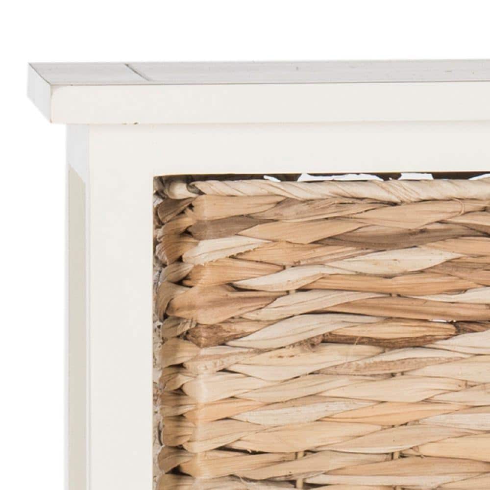 Coastal Breeze White Pine 5-Drawer Wicker Basket Storage Tower