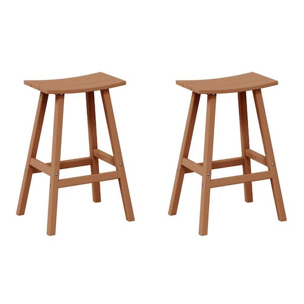 WESTIN OUTDOOR Franklin Teak 29 in. Poly HDPE Fade Resistant Outdoor Patio Saddle Seat Pub Height Bar Stool (Set of 2)