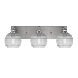 Albany 23.75 in. 3-Light Brushed Nickel Vanity Light with Clear Ribbed Glass Shades