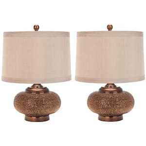 Alexis 19 in. Copper Bead Table Lamp with Taupe Geneva Shade (Set of 2)