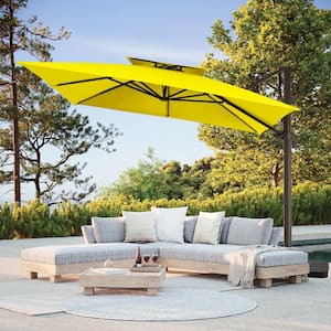 11 ft. Square Cantilever Umbrella Patio Rotation Outdoor Umbrella with Cover in Yellow