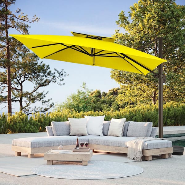 JEAREY 11 ft. Square Cantilever Umbrella Patio Rotation Outdoor Umbrella with Cover in Yellow