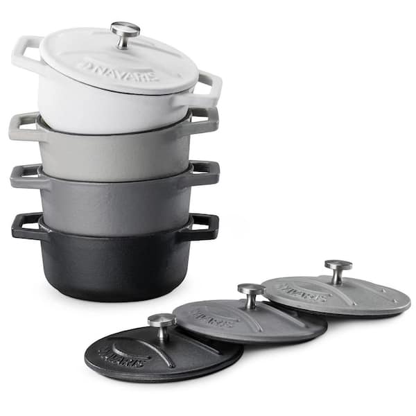 4-Piece Cast Iron Round Cocottes Dutch Oven Dishes Set Enamel Coat Grey Matte/White Matte/Black Matte
